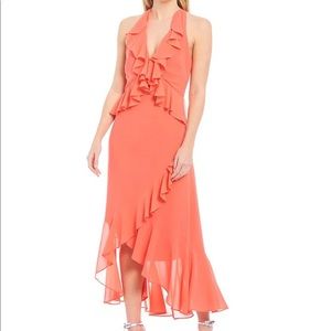V-Neck Sleeveless Valentine Ruffle Hi-Low Dress